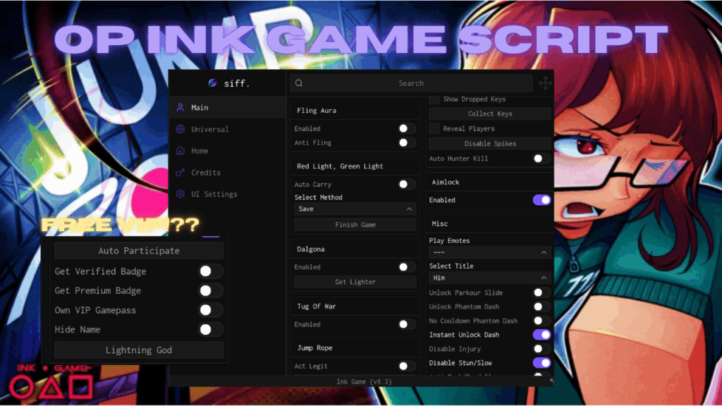 Ink Game Script 🔥 | Siff | Free VIP, Get Ligher, Unlock Phantom Dash (MUST USE!)